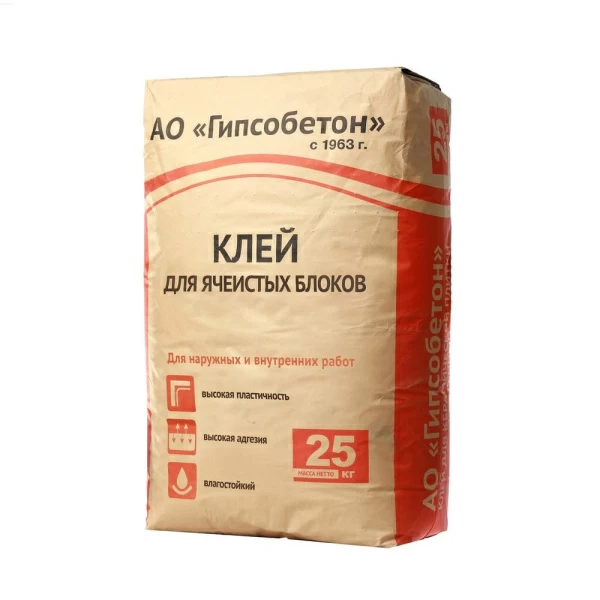 Клей для ячеистых блоков Гипсобетон, 25 кг
